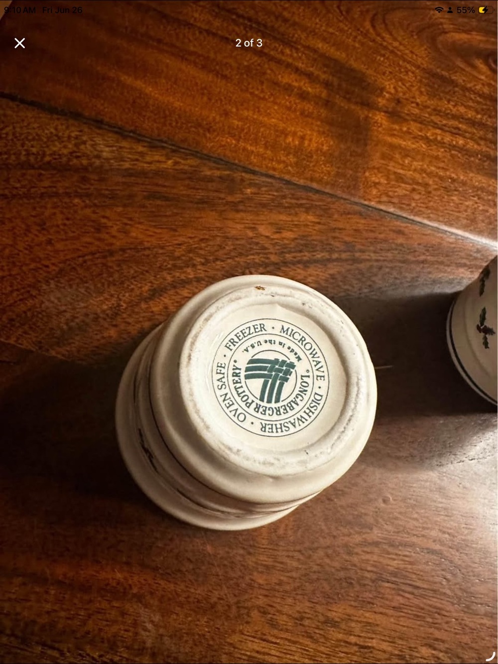 Longaberger Cream Ceramic Bowl with Green Logo